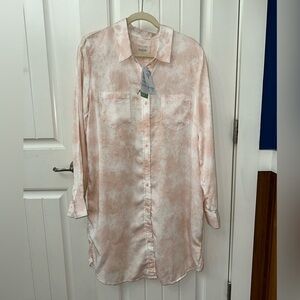 Guess Light Pink Collared Shirt Dress Tie Dye Midi Tunic sz XL NWT Fall City